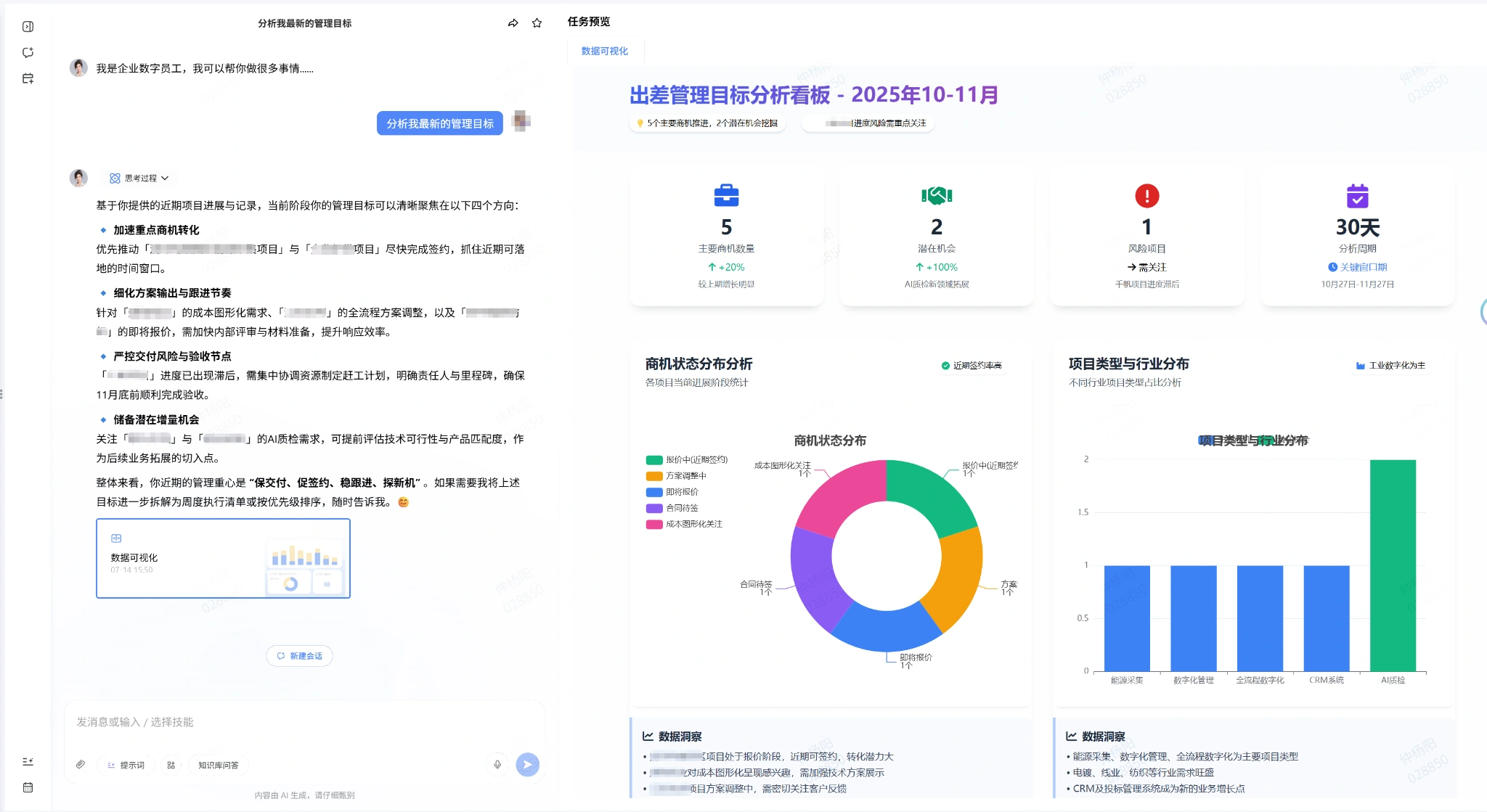 统一对话入口：查询、分析与数据结果在同一页面完成