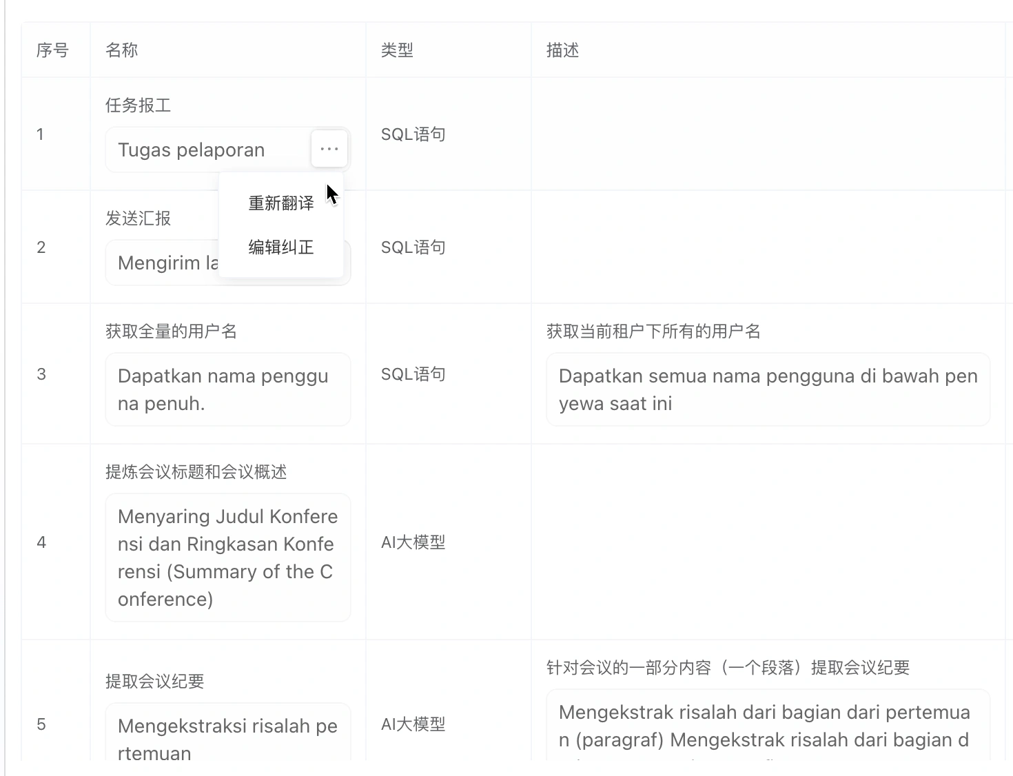 单条可重新翻译或人工纠正